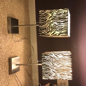 Two matching zebra print lamps